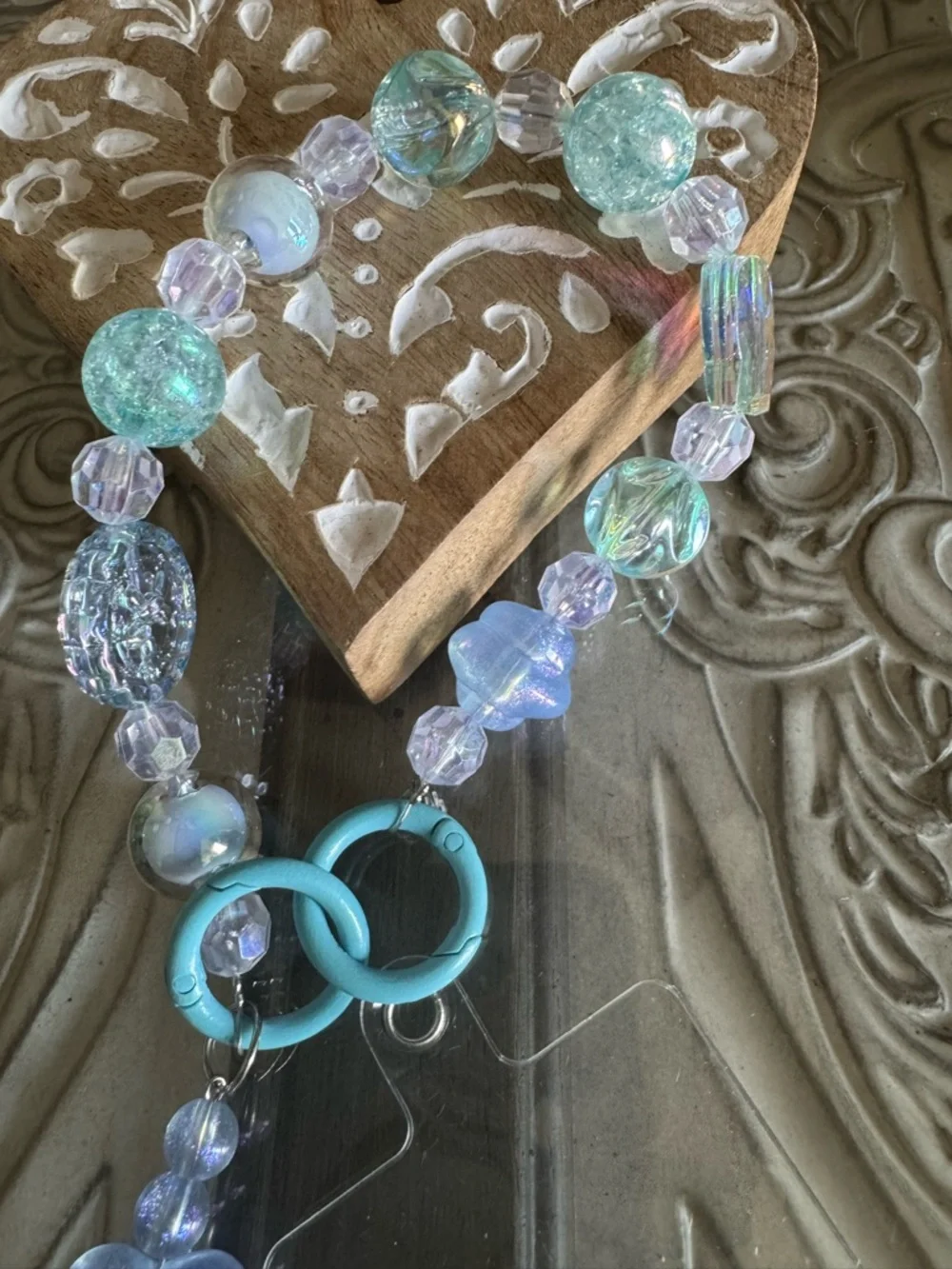Aqua Beaded chain for cellphone